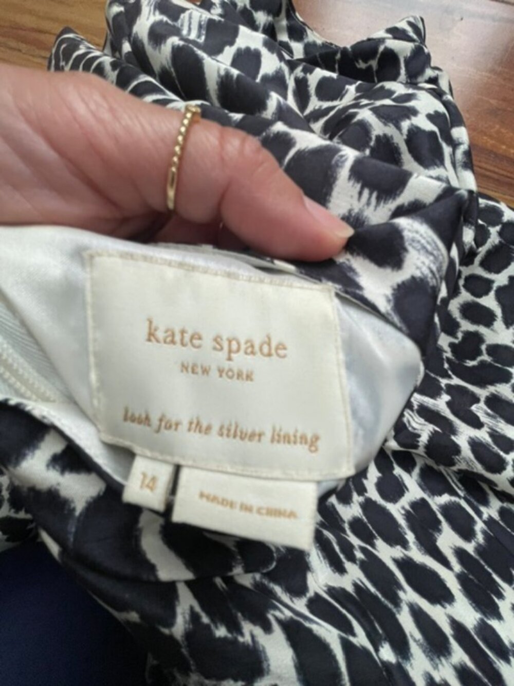 Kate Spade Women's Leopard Print 3/4 Sleeve Silk Mini Dress, Black, Size 14 - Picture 5 of 10